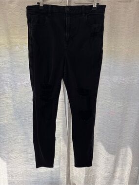 American Eagle Outfitters Black High-Rise Distressed Skinny Jeans - Size 14 Long